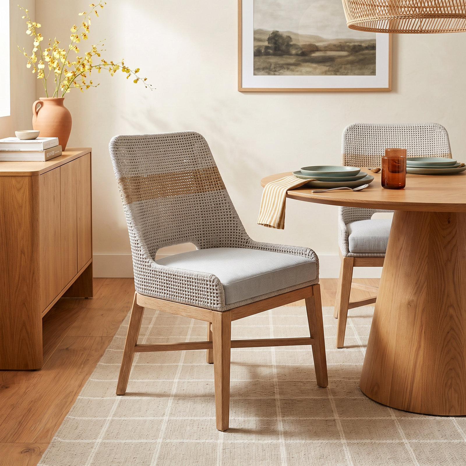 Bowker Mahogany Dining Chair, Taupe/White