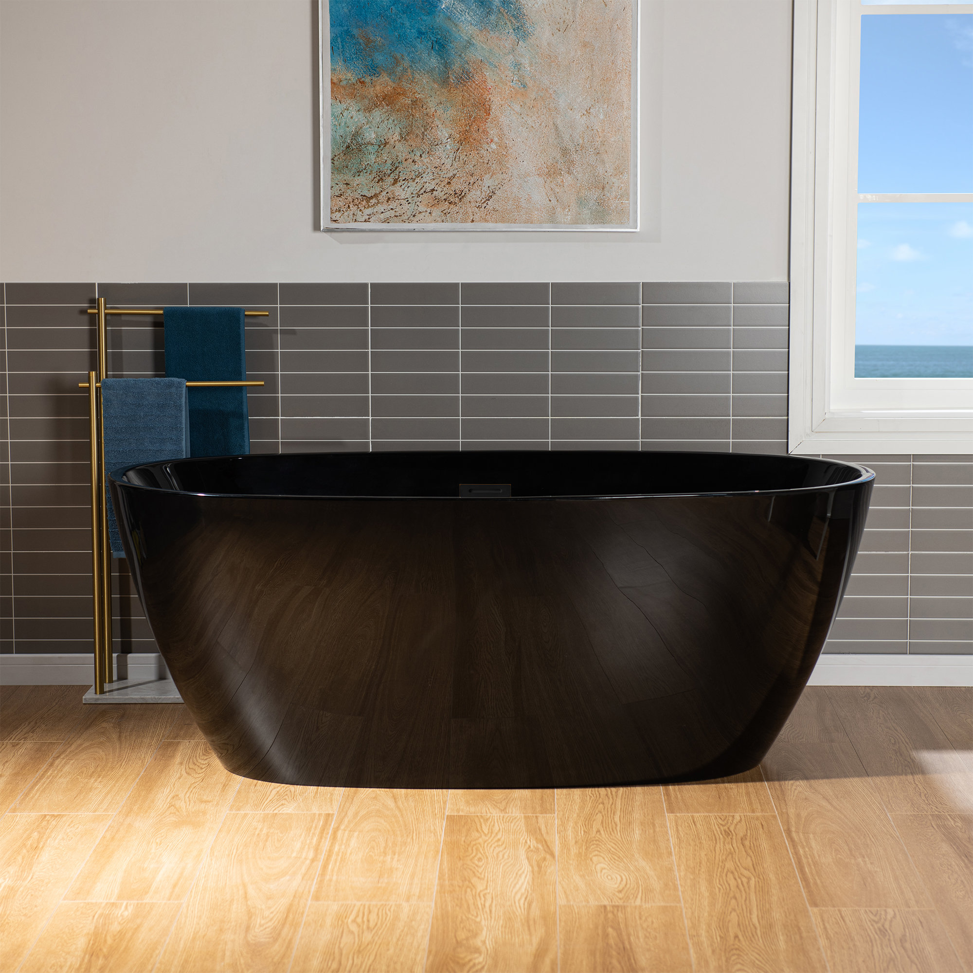 Ember 59'' Soaking Acrylic Bathtub, Oil Rubbed Bronze, Glossy Black