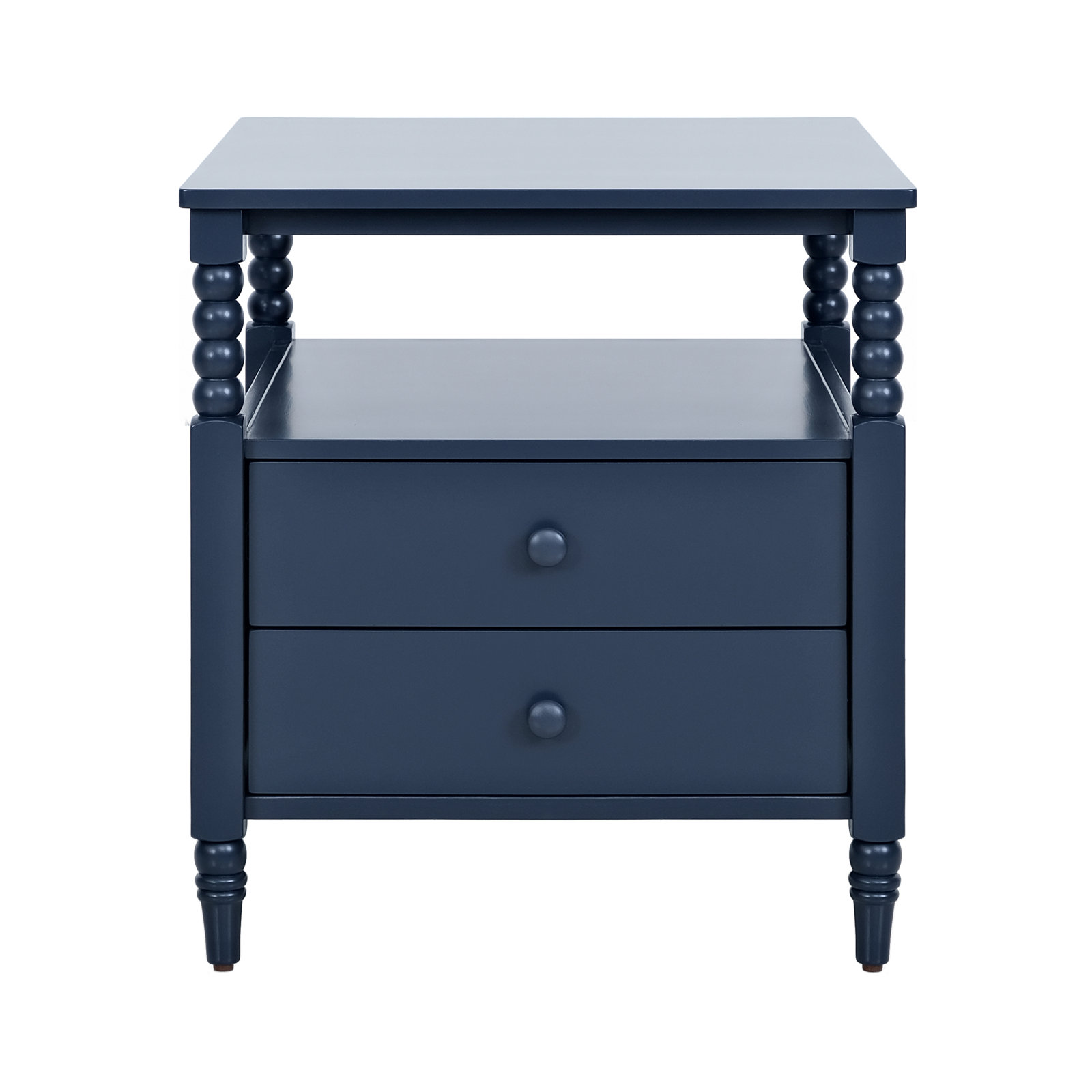 Benbrook Spindle Two Drawer Nightstand, Blue