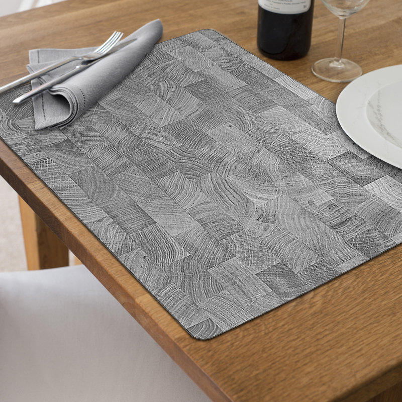 Ensemble de 12 napperons en bois avec imprimé liège, Gris / Noir