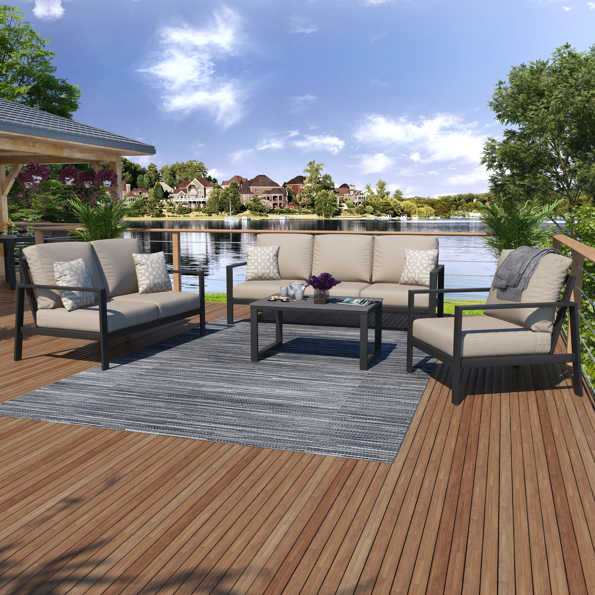Townsend Sofa Seating Group with Sunbrella Cushions, Cast Silver Sunbrella®, Gray