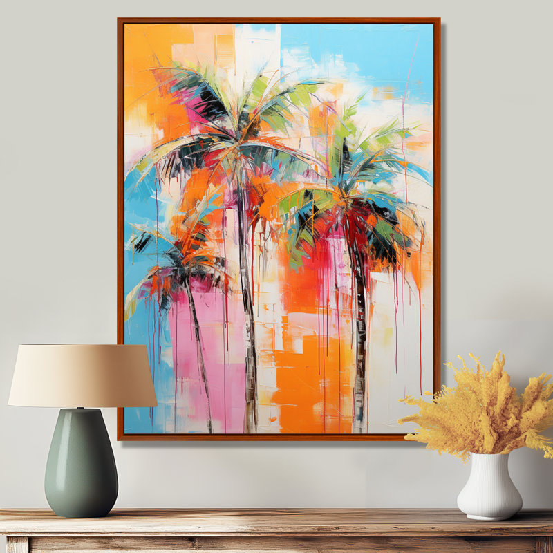 «Damani Palm Trees Palm V - Palm Trees», reproduction d'art sur toile, H 20 po x l 12 po x P 1 po, Cadre flottant brun