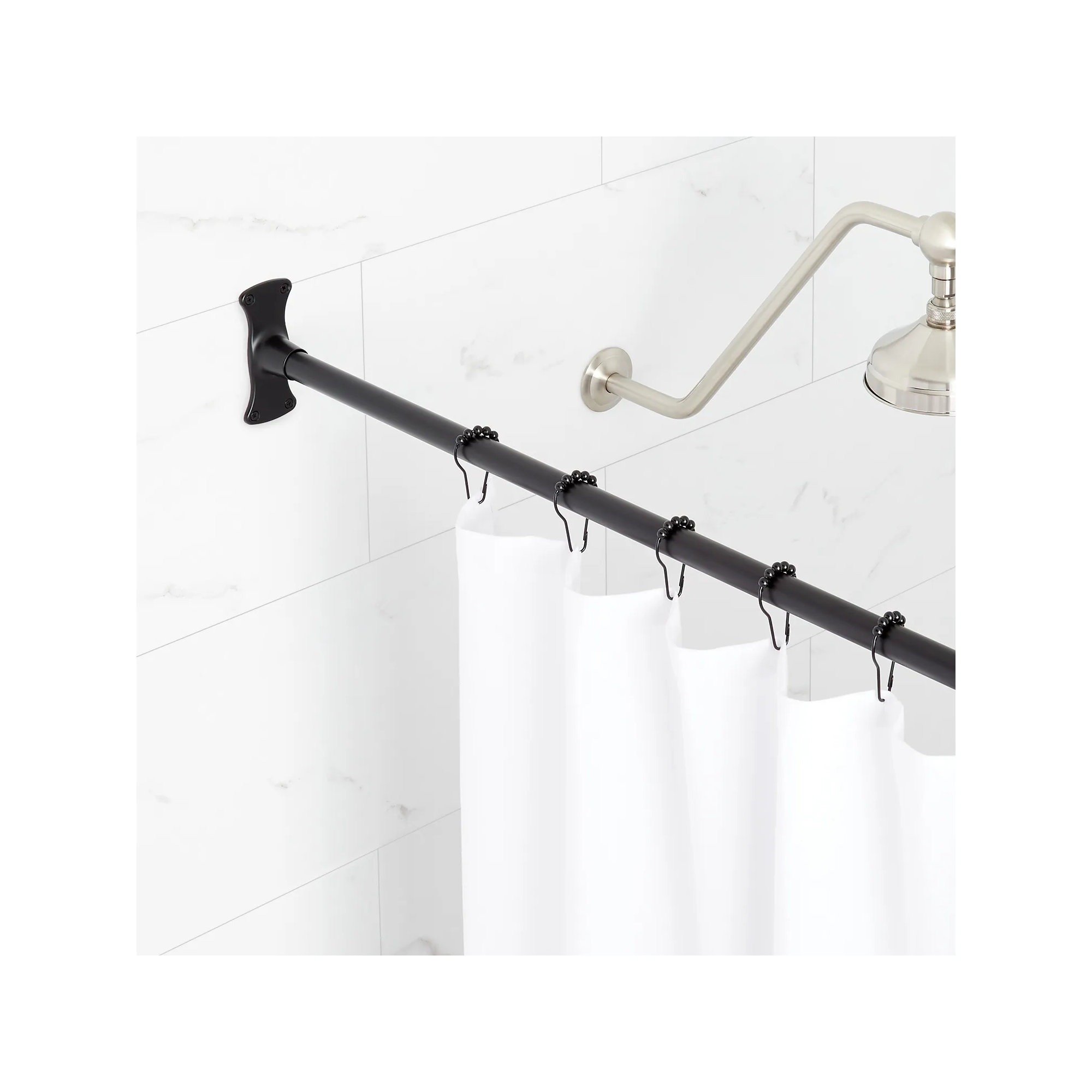 60" Brass Straight Shower Curtain Rod, Matte Black