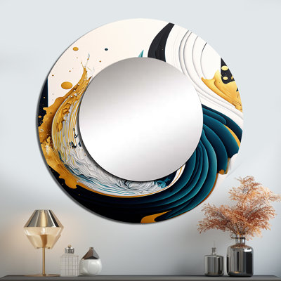 Bleu et or, art moderne abstrait, peinture VI - miroir rond moderne, décoration murale_MTMIR55138