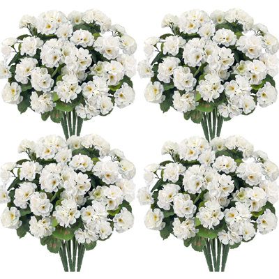 12 pièces fleurs artificielles pour l'extérieur géranium artificiel, fausse fleur géranium plante artificielle décor à la maison, géraniums en soie réaliste décoration extérieure fausse plante, lot de 12