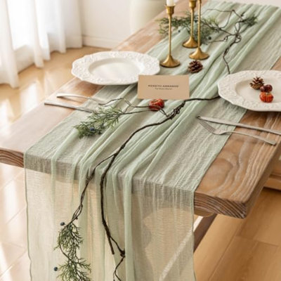 Lot de 10 chemins de table en mousseline vert sauge de 3 mètres (120 pouces) pour la décoration des fêtes et de la maison