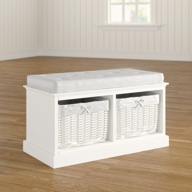 Dangelo Upholstered Storage Bench, White, H42 x W109 x D36cm