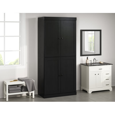 100% Solid Wood 32" Bathroom Storage Cabinet with Shaker Doors & Adjustable Shelves