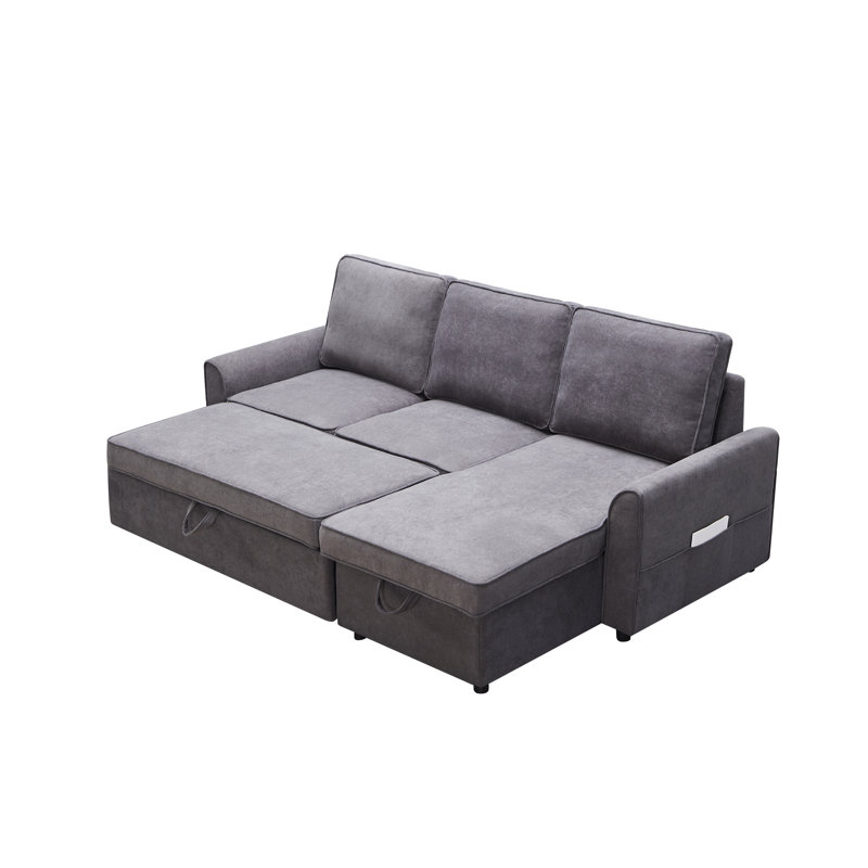 Canapé-lit modulaire moderne en L avec méridienne, Tissu gris