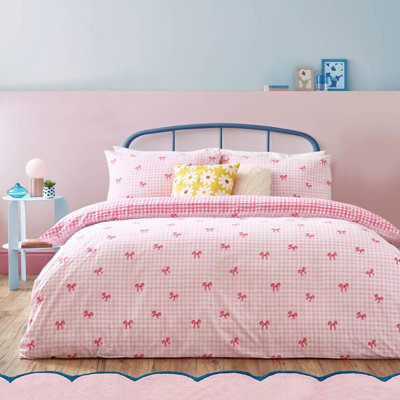 Gingham Bows Polyester Gingham Duvet Cover Set with Pillowcases