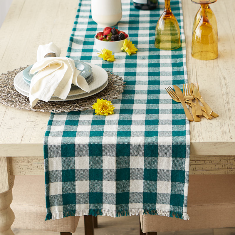 Chemin de table pâle mauve à carreaux lourds 14 x 72, L 72 po x l 14 po, Bleu sarcelle