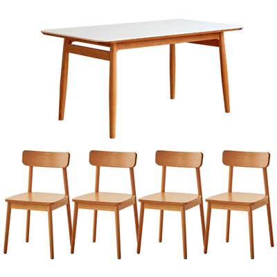 Simple Solid Color Rock Slab Cherry Wood Table Set