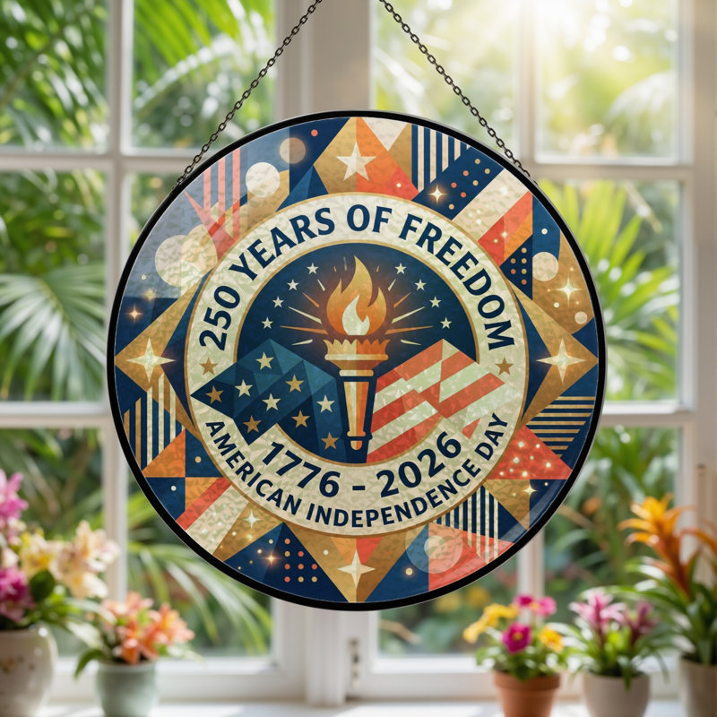 Panneau de fenêtre en verre pour décoration intérieure American Flag USA 250th Anniversary ， 7,8H, H 7,8 po