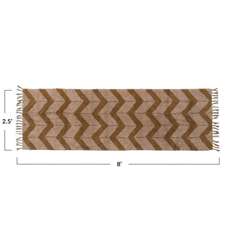 Chemin de table en coton avec motif à chevrons et frange