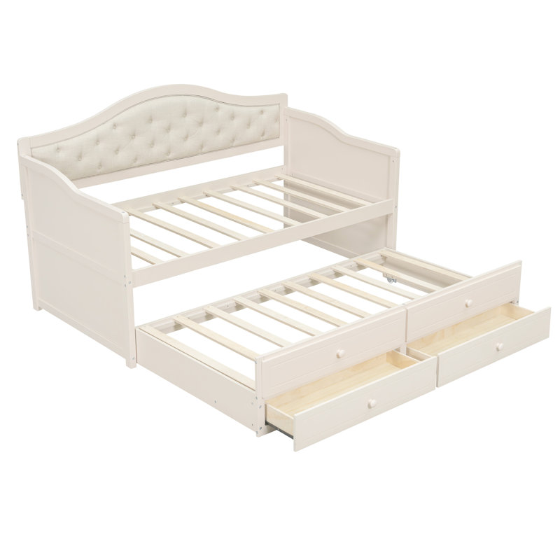 Lit de jour simple capitonné avec couchette, Beige