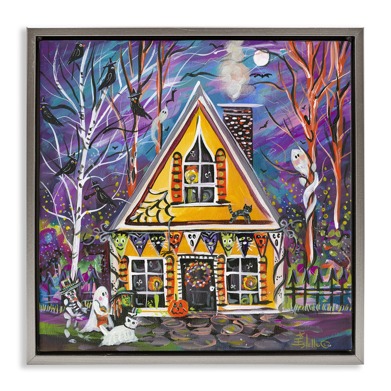 Cadre flottant Halloween, conçu par Estelle Grengs, H 18 po x l 18 po, Cadre flottant gris lustré