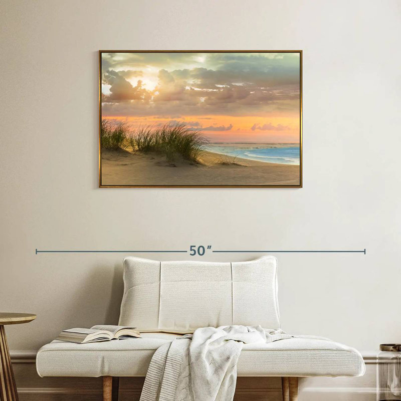 Herbe de mer et crépuscule, Cadre flottant doré, 37 po x 25 po