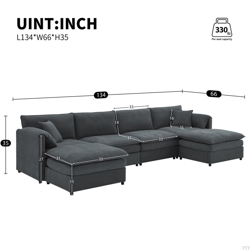 Canapé modulaire en chenille avec coussins doubles, Gris foncé