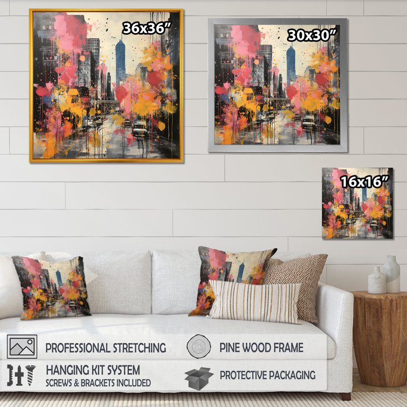 Rose, Pittsburgh City I - art mural de Pittsburgh, Cadre simple noir, H 30 po x l 30 po x P 1,5 po