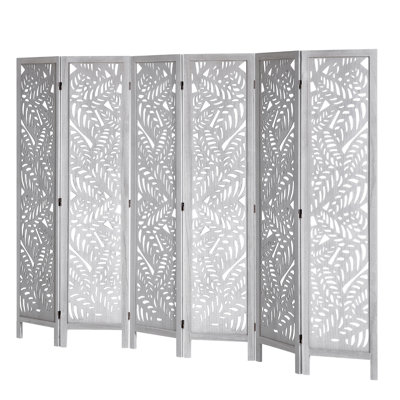 Wood Room Divider, 6 Panel Wood Folding Privacy Screen, 66.9 Inches Tall Indoor Carved Partition Divider