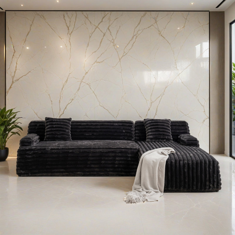 Canapé modulaire réversible 110,02 po pour salon, Similifourrure noire