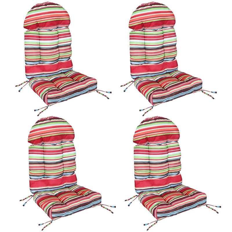 Coussin de siège et de dossier Adirondack pour l'extérieur, 4 pièces, Rayures rouges, Ensemble de 4, polyester