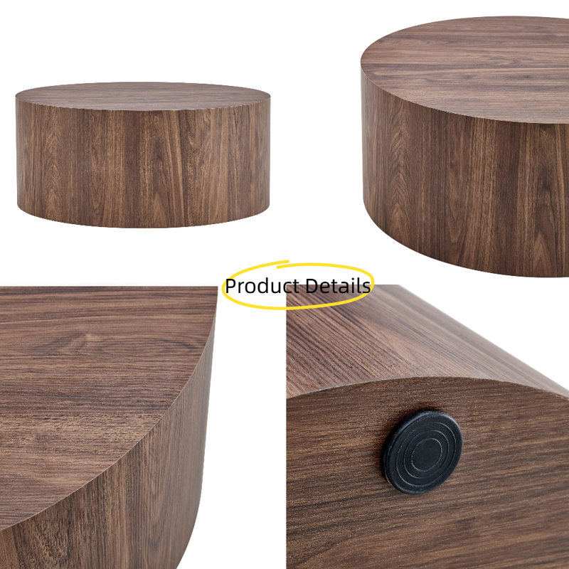 Table basse cylindrique Industrial, Bois brun foncé