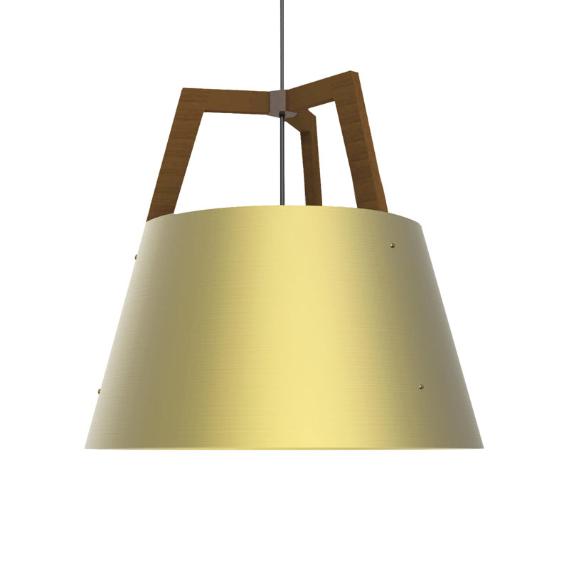 Luminaire suspendu conique à 3 lumières Imber, H 17,75 po x l 17 po x P 17 po, Noyer / laiton brossé