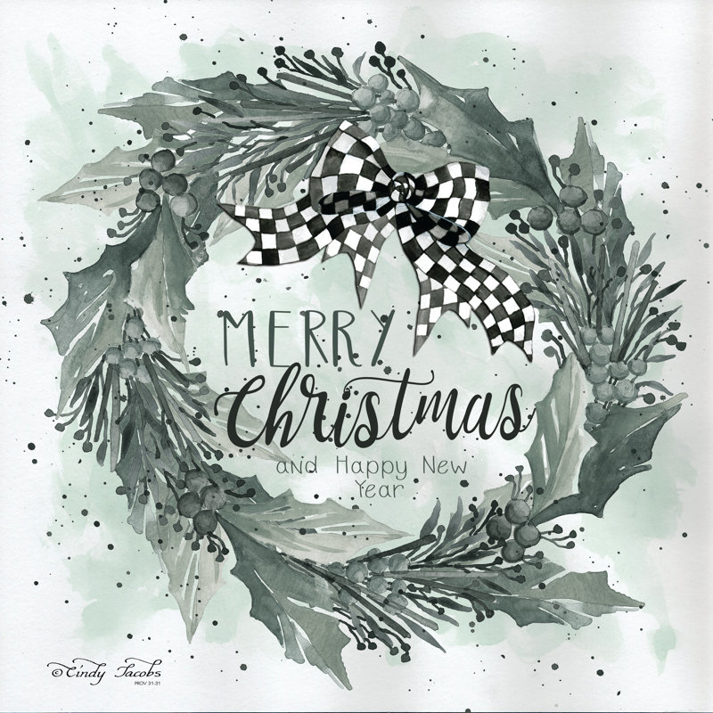 Joyeux Noël et bonne année - Peinture, Non, H 12 po x l 12 po, Toile avec cadre flottant noir