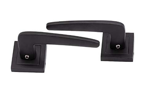  4 Set Venus Door Handles on Square Rose in Stunning Matt Black Finish Complete with 64mm Tubular Latch and Ball Bearing Hinges