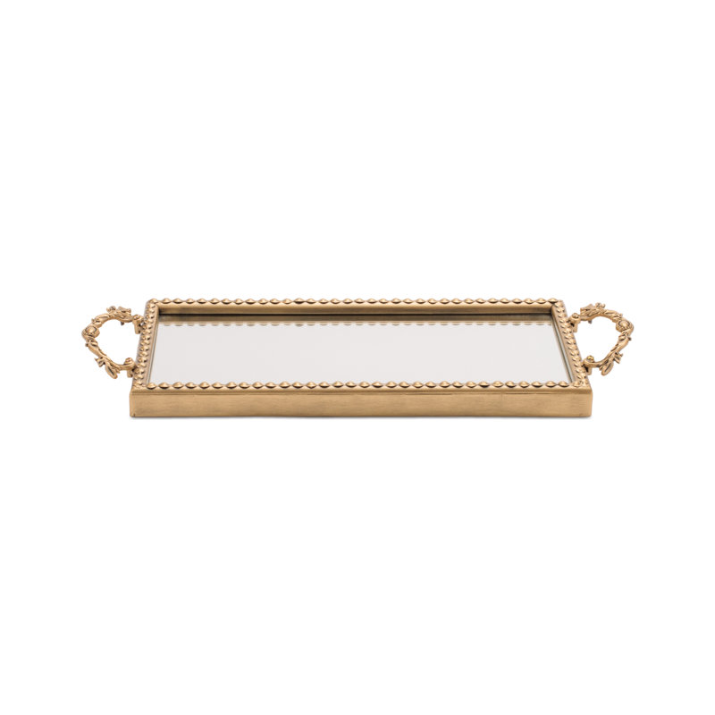 Plateau miroir doré perlé (ensemble de 2)