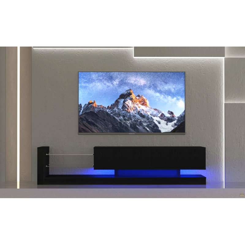 LED TV Stand For 55 65 75 Inch TV, Modern Entertainment Center Equipped With Power Outlet