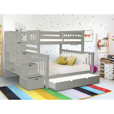 Tena Solid Wood Standard Twin over Full Bunk Beds with 4 Drawer Stairway and Trundle -  Harriet Bee, 1BB80683BAD14A2CBF11311A8648CEFE