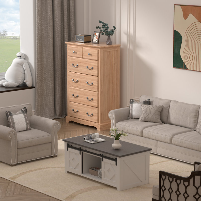 Rustic 6-Drawer Dresser - Solid Wood & Multi-Room Storage, Natural Oak