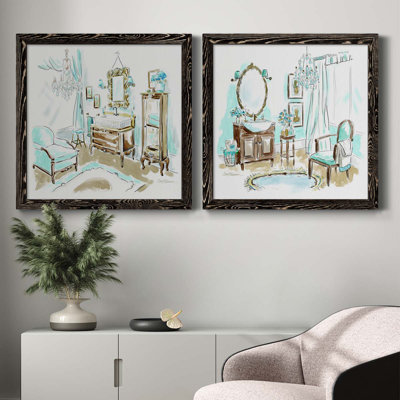 «Blue Opulence I», ensemble de 2 peintures sur toile encadrées