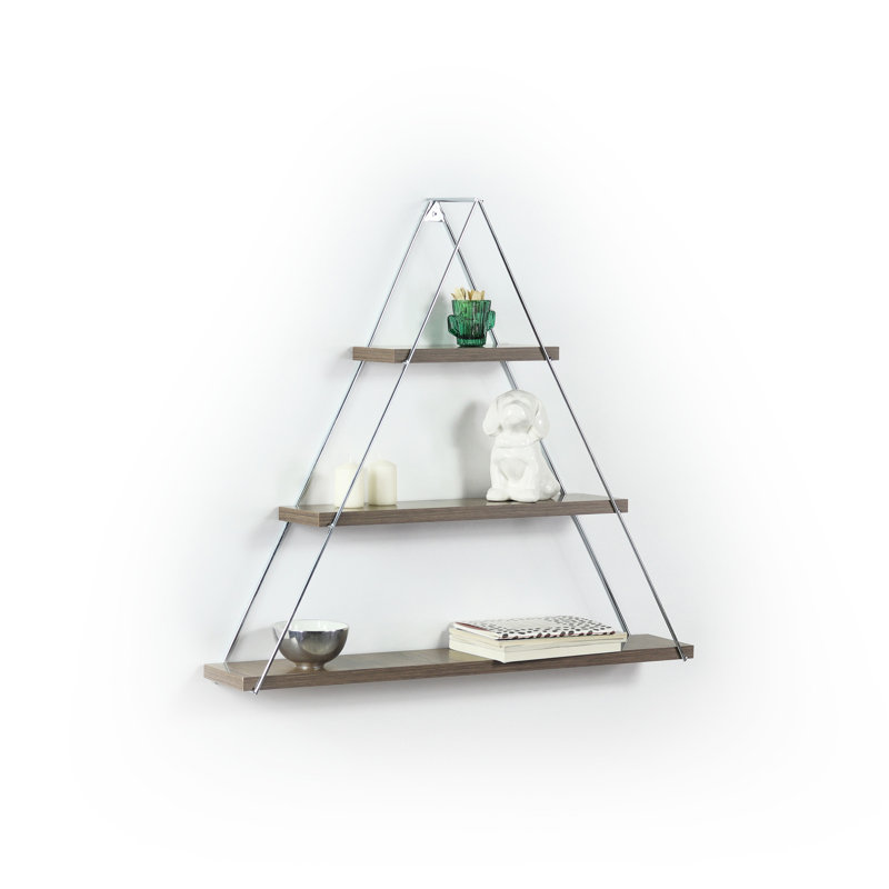 Étagère suspendue triangulaire rustique - pour livres, fixation murale, bois massif noyer / bibliothèque décorative rustique