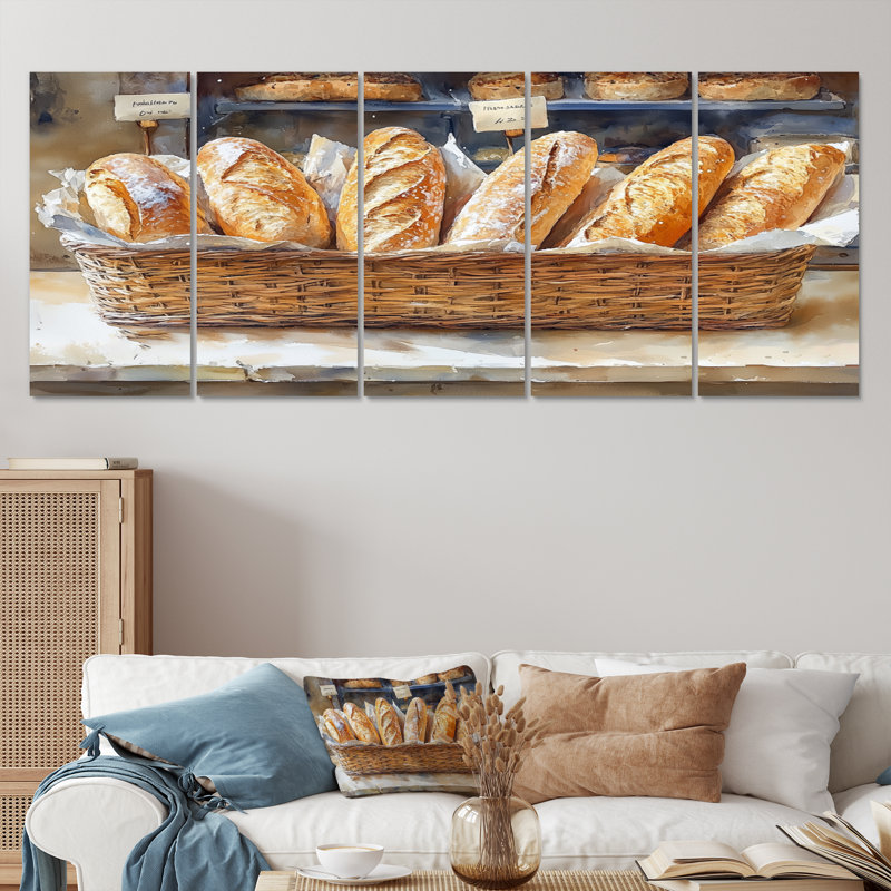 French Cafe Baguette Boulangerie I - ensemble d'art mural café français, H 32 po x l 80 po