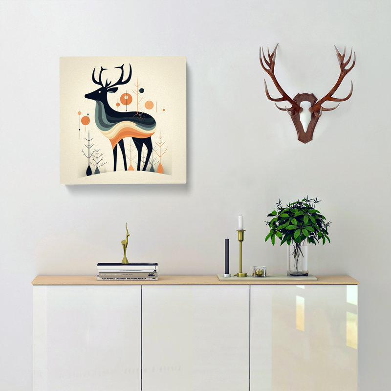 Deer Mid-Century - Wrapped Canvas, 50cm H x 50cm W x 3cm D