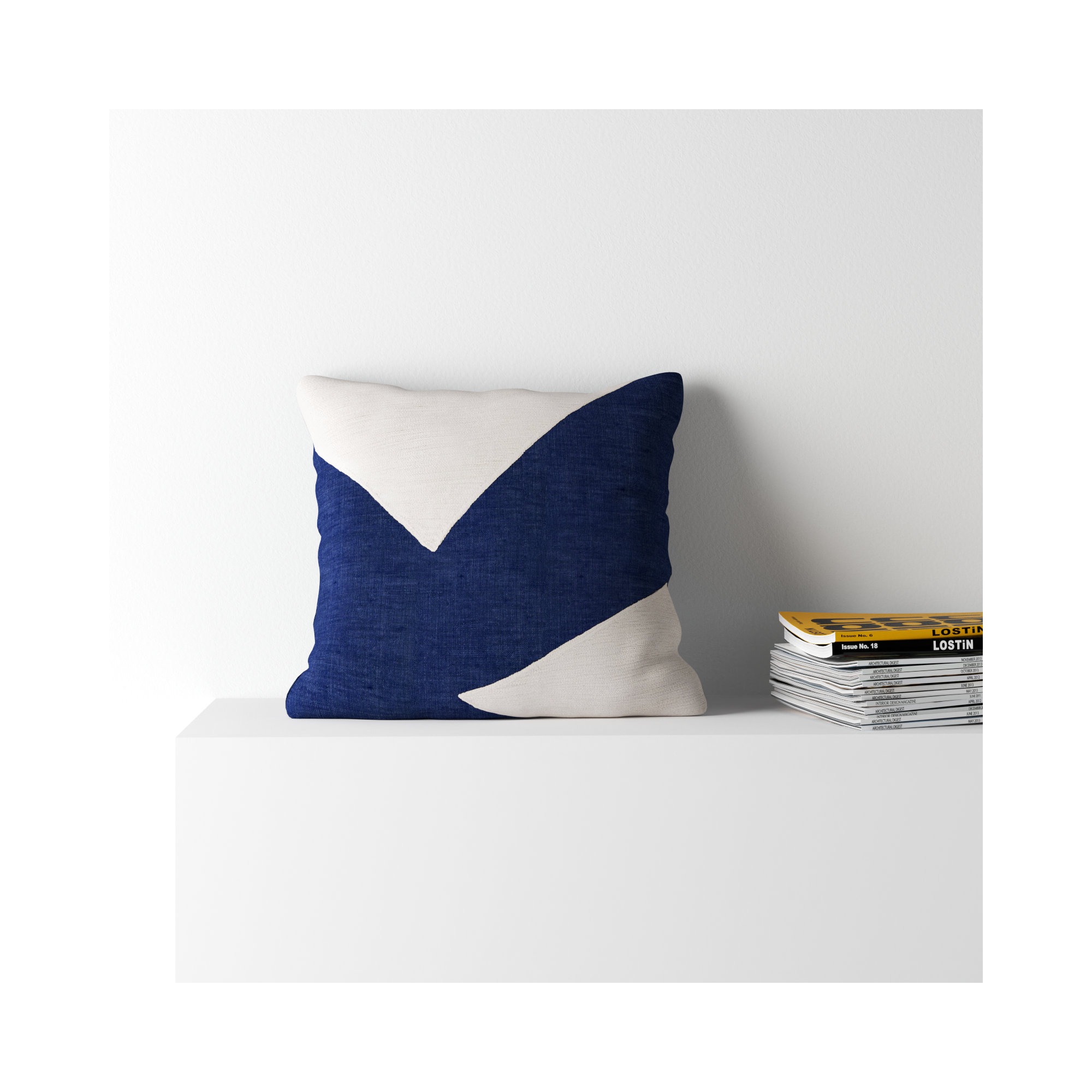 Auburn Geometric Cotton Throw Pillow, Polyester, Blue/White, Square 18"