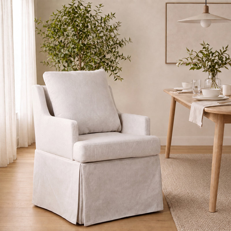 Chaise de salle à manger rembourrée avec roulettes, Beige