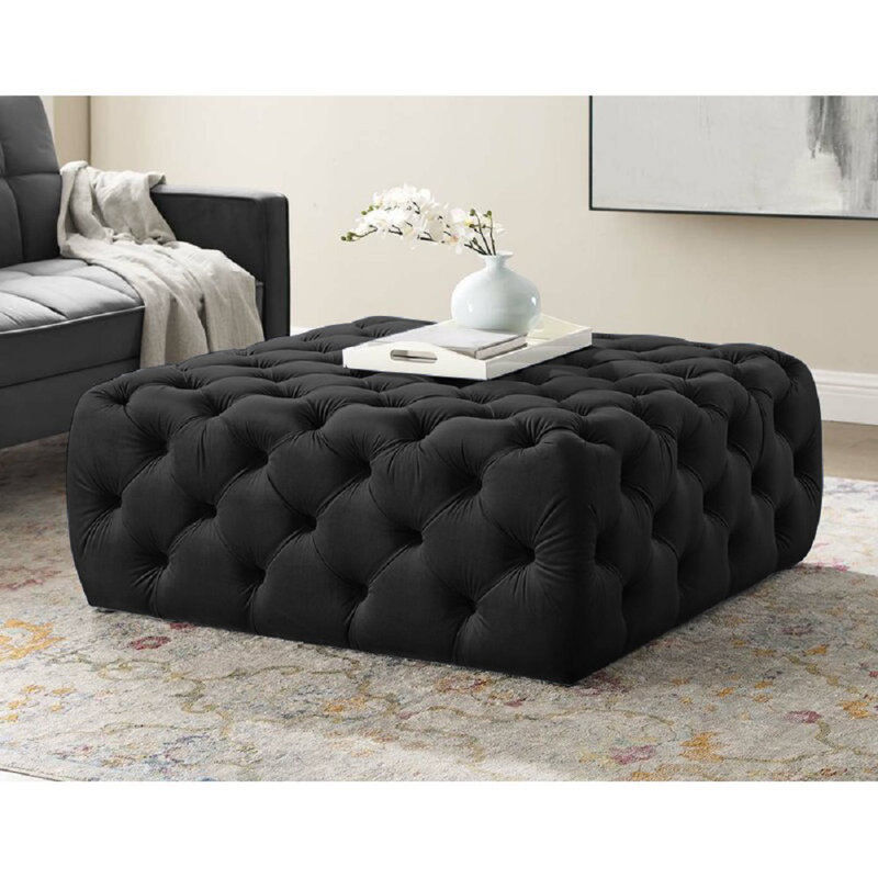 Cropper 99cm Wide Tufted Square Ottoman, Black