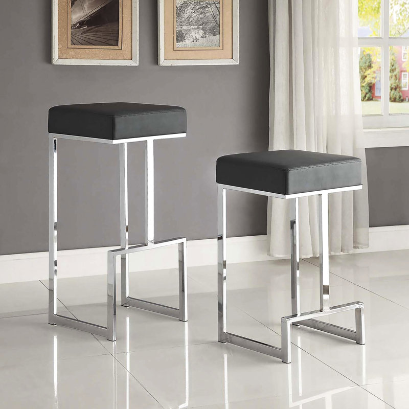 Tabouret de bar moderne et chic avec structure en métal et tissu d'ameublement gris