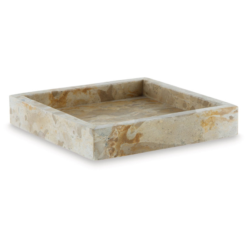Ensemble de 2 plateaux décoratifs Hexy, finition marbre beige clair