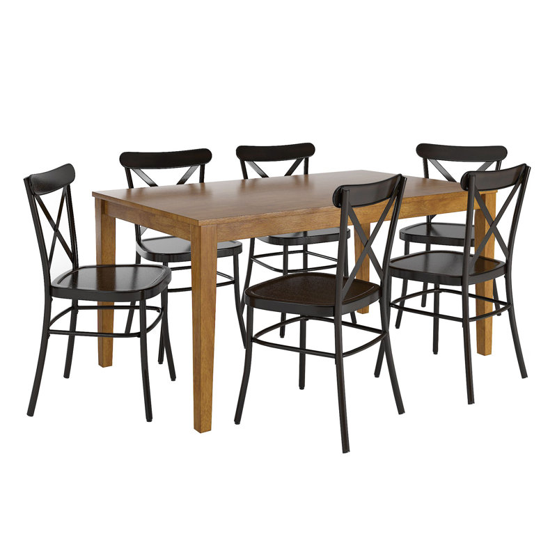 Aliha 6-Person Solid Wood Four-Leg Dining Set, Antique Black