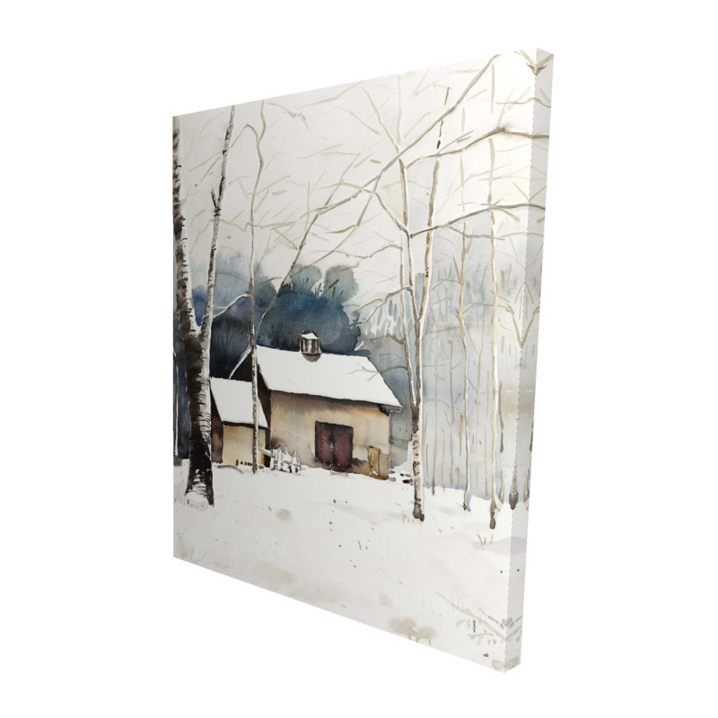 Small Winter Barn - White Rustic Canvas for Home Decor