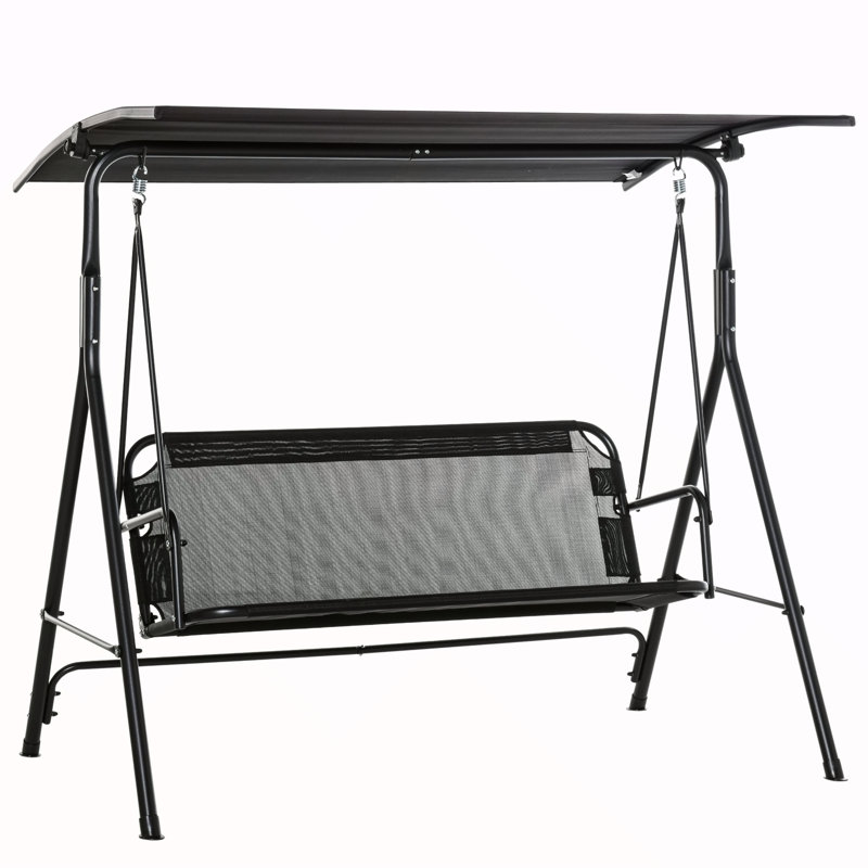 Outsunny Patio Swing Chair With Adjustable Canopy, Loveseat For Two, Steel Frame, Breathable Mesh, Ideal For Backyard And Garden