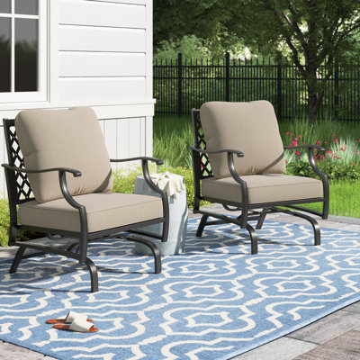 Argirios Metal Patio Rocking Lounge Chair with Cushions (Set of 2)