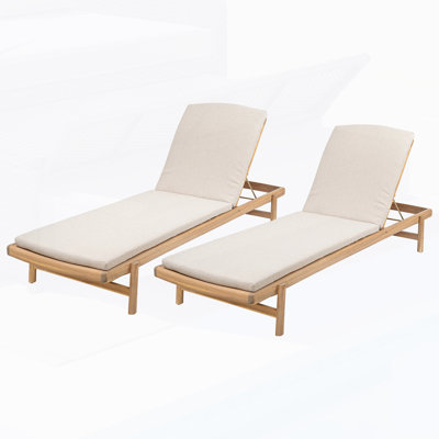 Chaise longue en bois d'acacia avec coussin, ensemble de 2, durable et confortable pour la détente en plein air