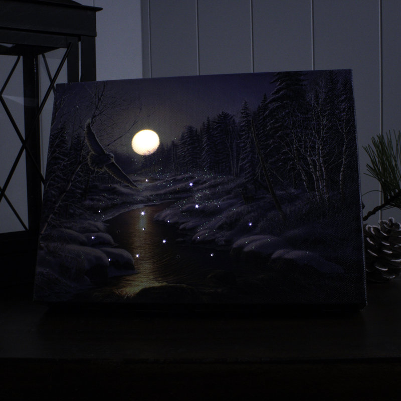 Solstice Snowy Owl 8x6 Lighted Tabletop Canvas