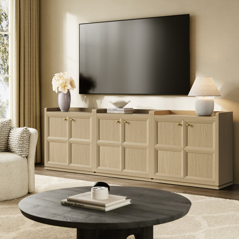 Helio 34'' Sideboard With Adjustable Shelf and Safe Round Corners, Light Oak, 3